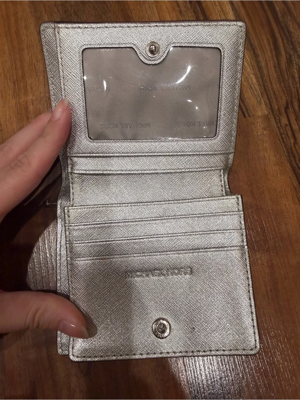 Michael Kors Silver Metallic Saffiano Compact Wallet